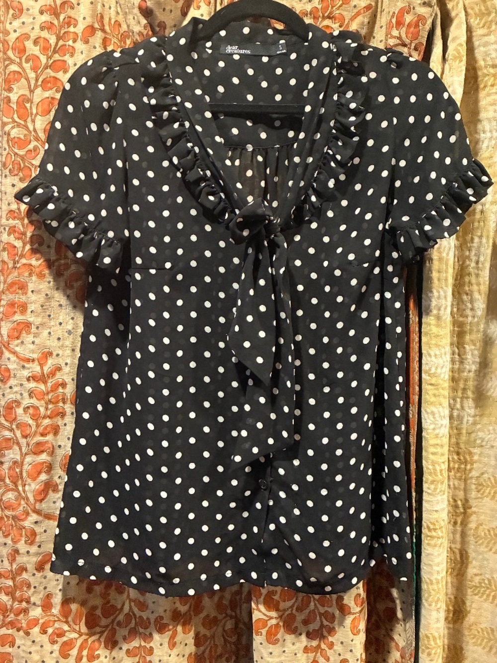 Dear Creatures Tie Neck Polka Dot Blouse Size S